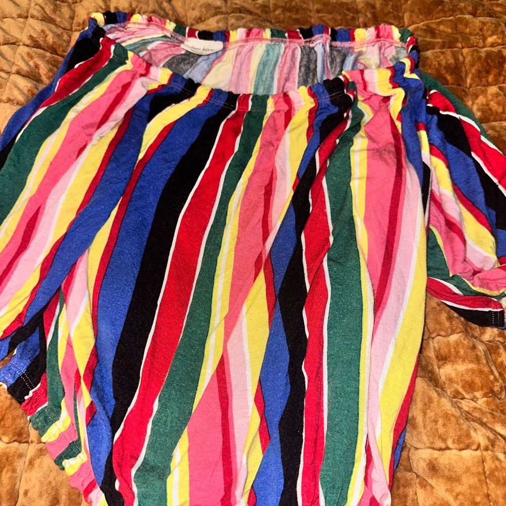 Women’s Multicolor Striped Elastic Waist Shirt RAINBOW